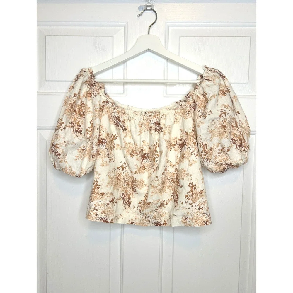 Abercrombie & Fitch Floral Puff Sleeve Linen Top XS - Picture 2 of 7